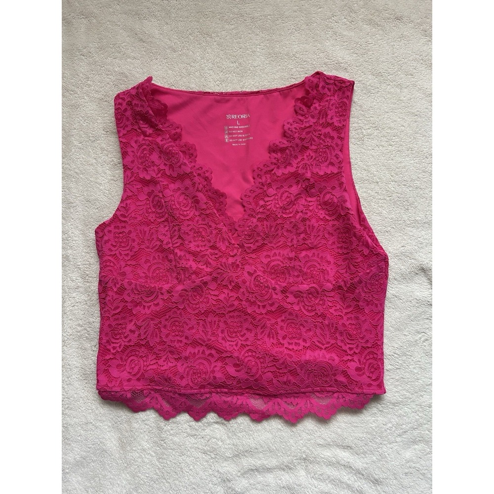 NWT REORIA V-Neck Sleeveless Lace Cropped Tank Top Size L
